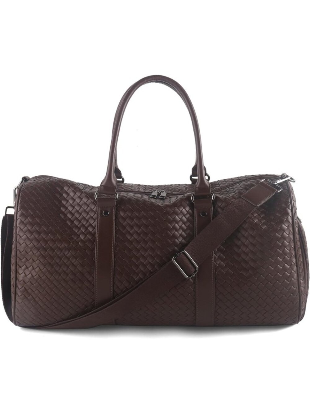 Stylish Woven Leather Weekender Duffel Bag, 20-Inch Overnight Travel Tote